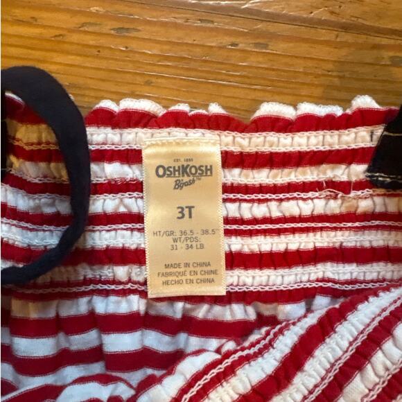 OshKosh B'gosh red white striped blue ruffle tank‎ dress SIZE 3T - Picture 3 of 4